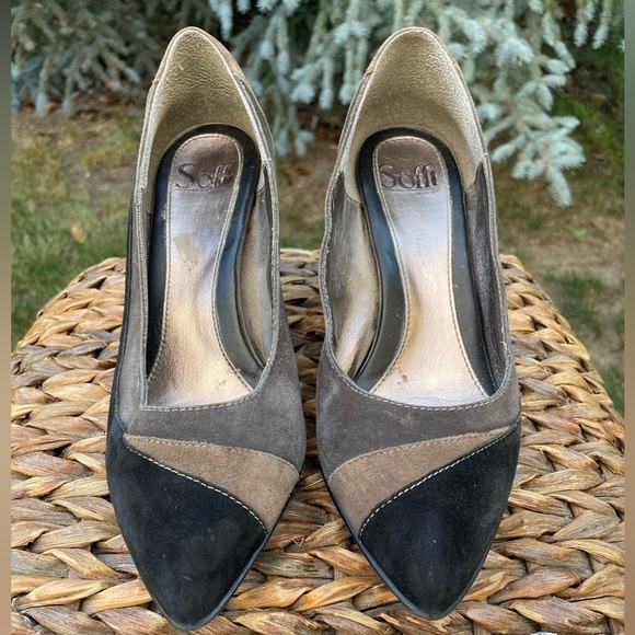 Sofft Brown Black & Tan Color-block Suede Leather Pointed Toe Dress Pumps. 8.5 - Picture 2 of 6